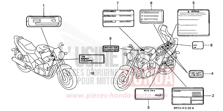 WARNETIKETT von CB1300 Super Bold'or ABS SCHWARZ (NH1) von 1994